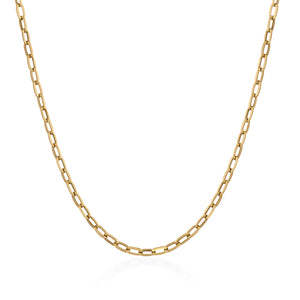 A close-up image of a 14K real solid gold chain bracelet designed for men with a straightforward and elegant link style against a plain white background. This unisex piece of jewelry subtly curves, highlighting its smooth texture and polished finish.