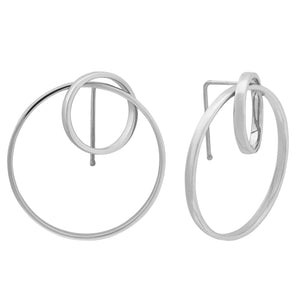 Discover the Harmony Collection's 14K Real Yellow Gold Unique Hoop Earrings by Runda, featuring minimalist design and fine craftsmanship. One earring showcases a smaller circle nestled within a larger hoop, while the other displays a smaller circle affixed to the top of a hoop. Both earrings provide smooth, shiny, and hypoallergenic surfaces.