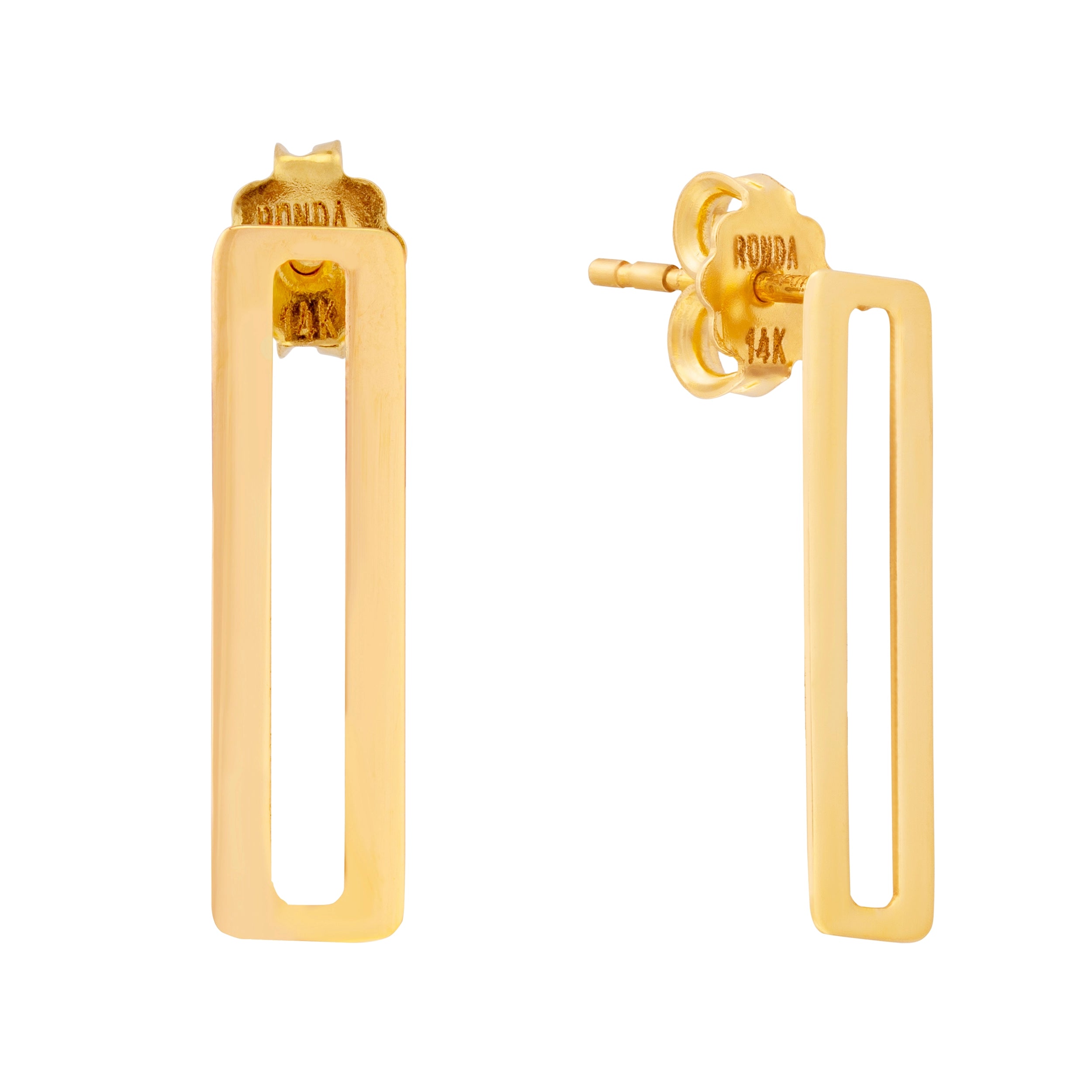 14K Real Yellow Gold Geometric Paperclip Stud Earrings - Harmony Collection