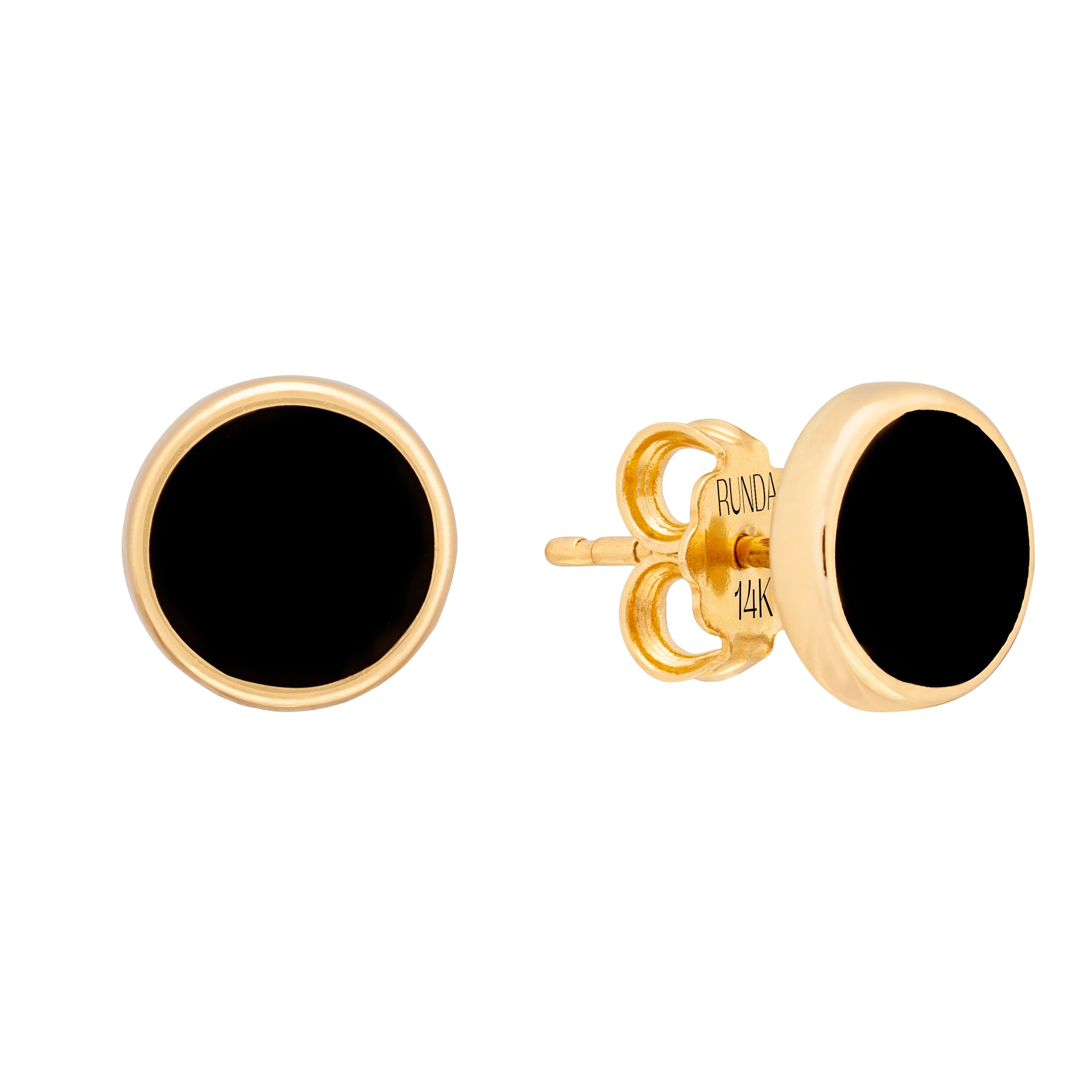 14K Solid Gold Full Moon Black Enamel Stud Earrings - Moonlight Collection