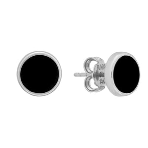 The 14K Solid Gold Full Moon Black Enamel Stud Earrings from the Moonlight Collection feature round black enamel centers and are crafted from genuine 14K solid gold. Their hypoallergenic settings ensure comfort, and one earring is fitted with a secure post and backing.