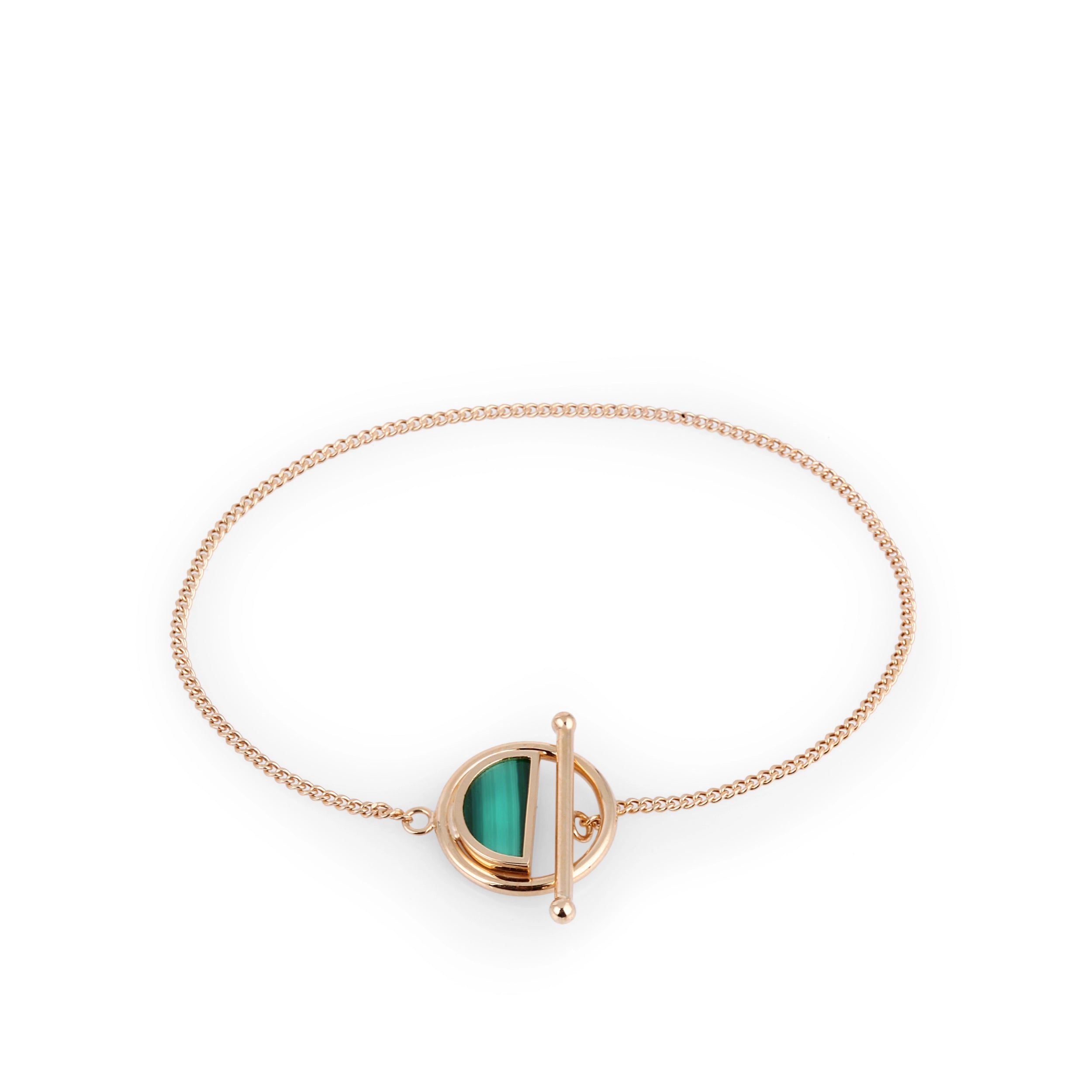 14K Solid Gold Unique Toggle Lock Malachite Bracelet - Endless Collection