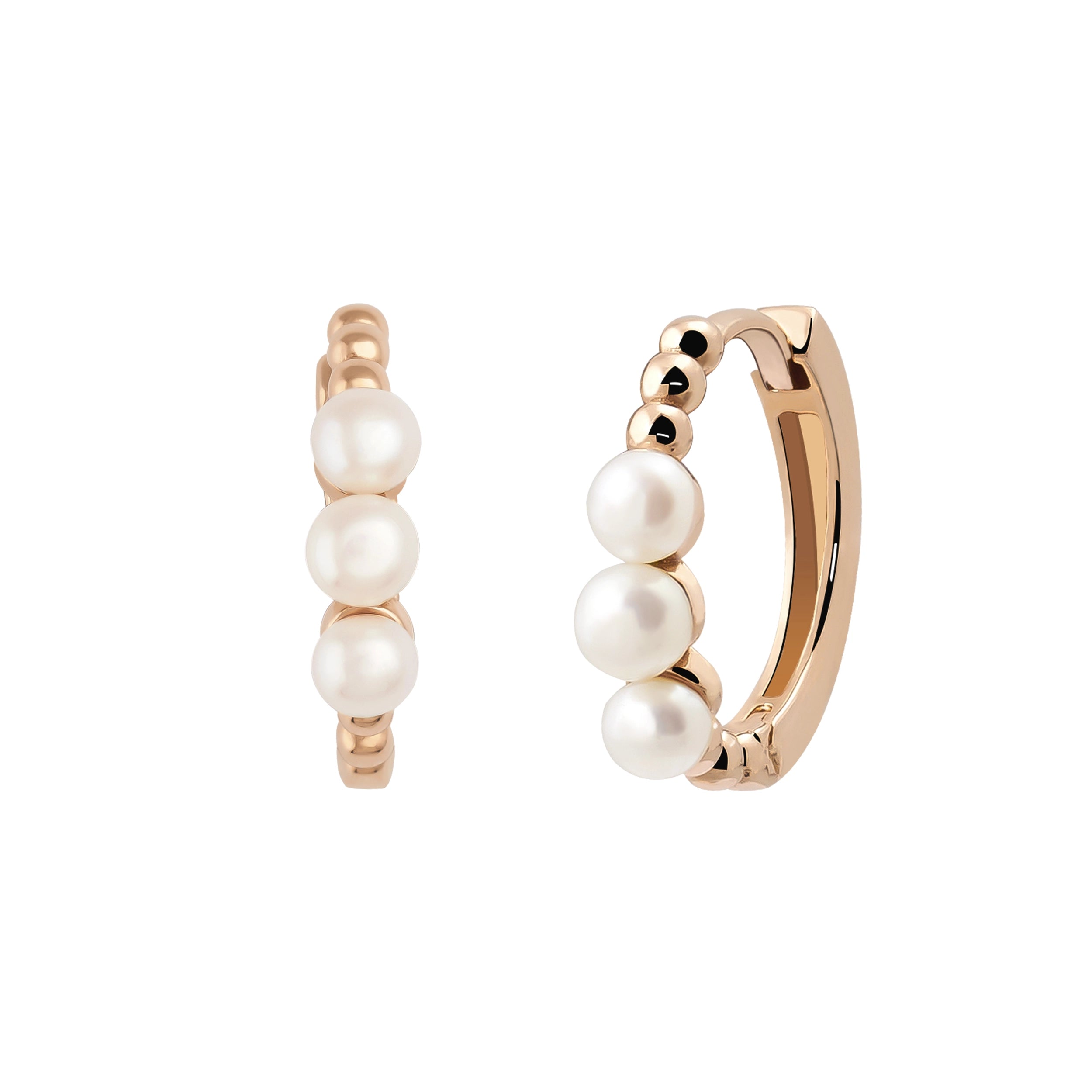 14K Solid Gold Natural Pearl Simplicity Hoop Earrings - Elegance Collection