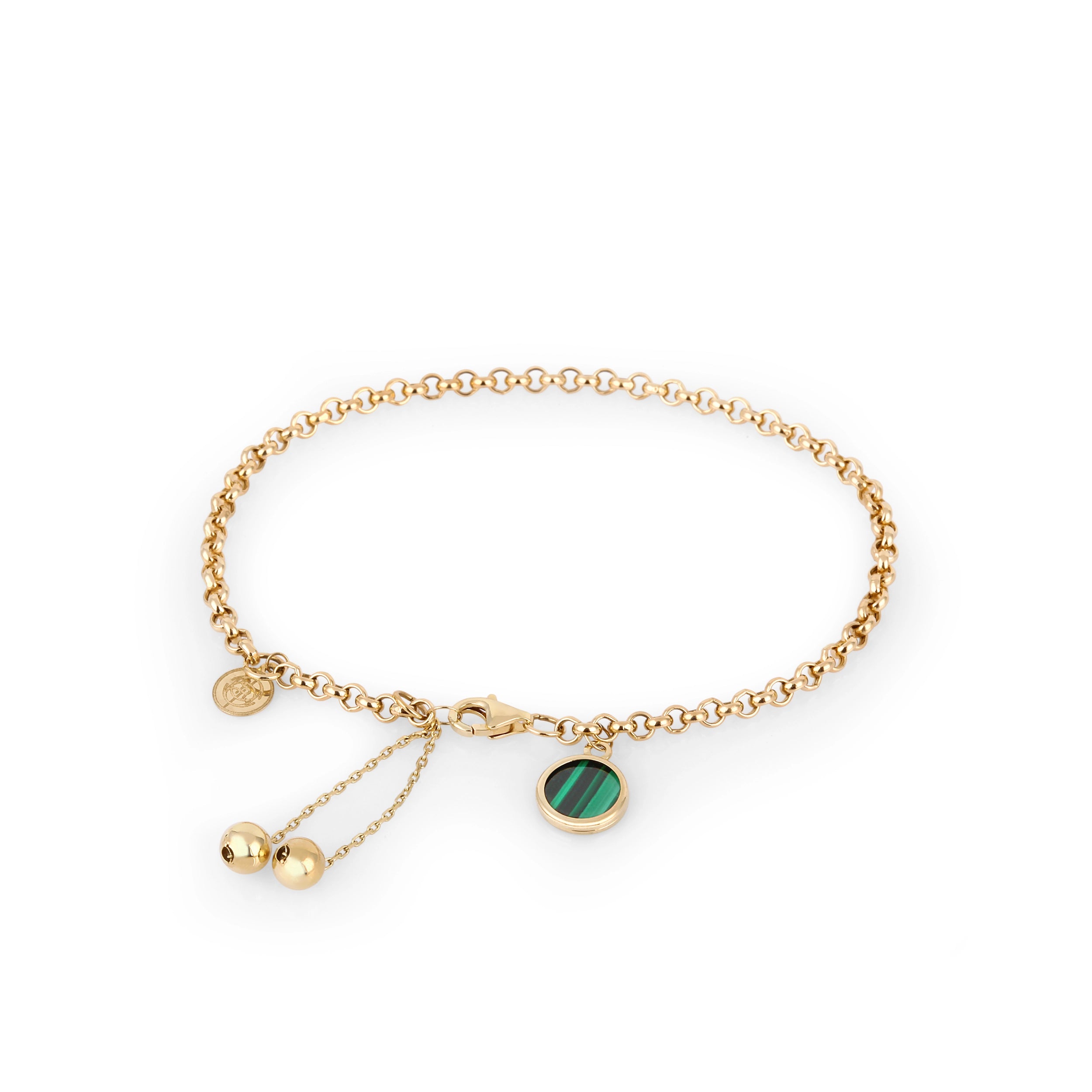 14K Solid Gold Rolo Chain Malachite Drop Chain Bracelet - Endless Collection