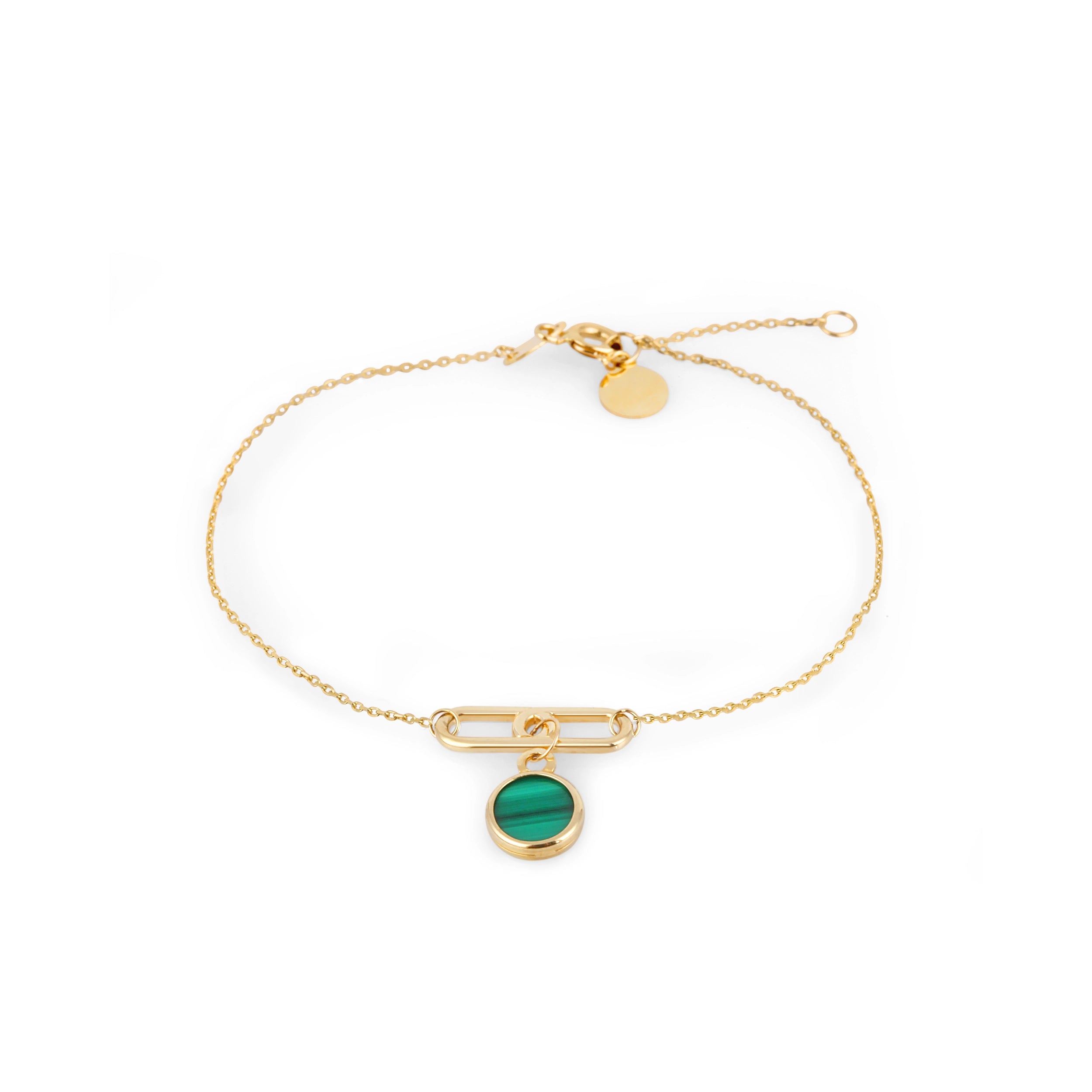 14K Solid Gold Malachite Drop Chain Bracelet - Endless Collection