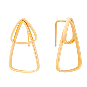 Introducing the 14K Solid Gold Geometric Triangle Hoop Earrings from the Harmony Collection, elegantly designed with a solid and open triangular shape. These beautifully handcrafted earrings offer a modern, minimalist look and are hypoallergenic.