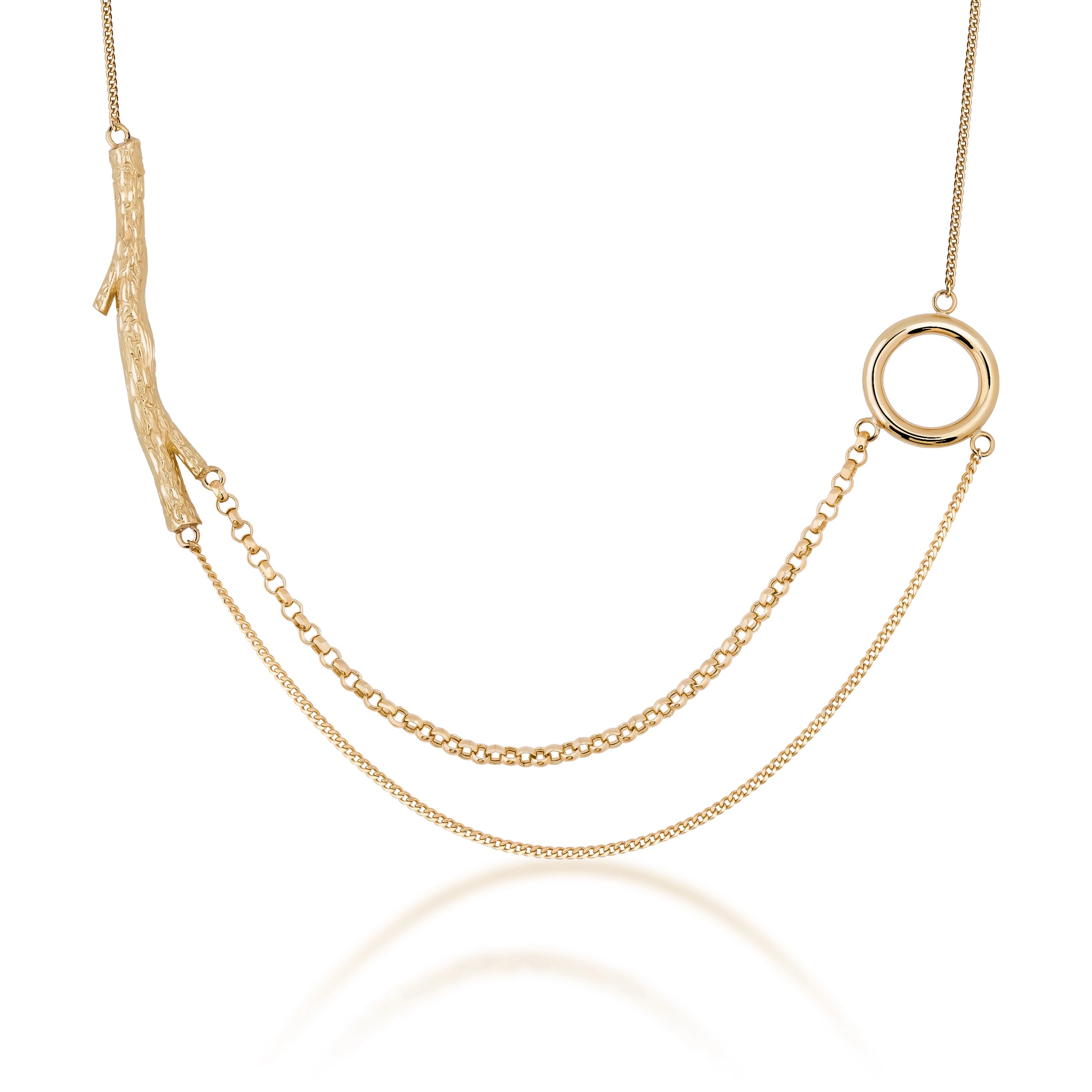 14K Solid Gold Tree Branch in Balance Necklace - Into the Woods Collection by Erdem Akan