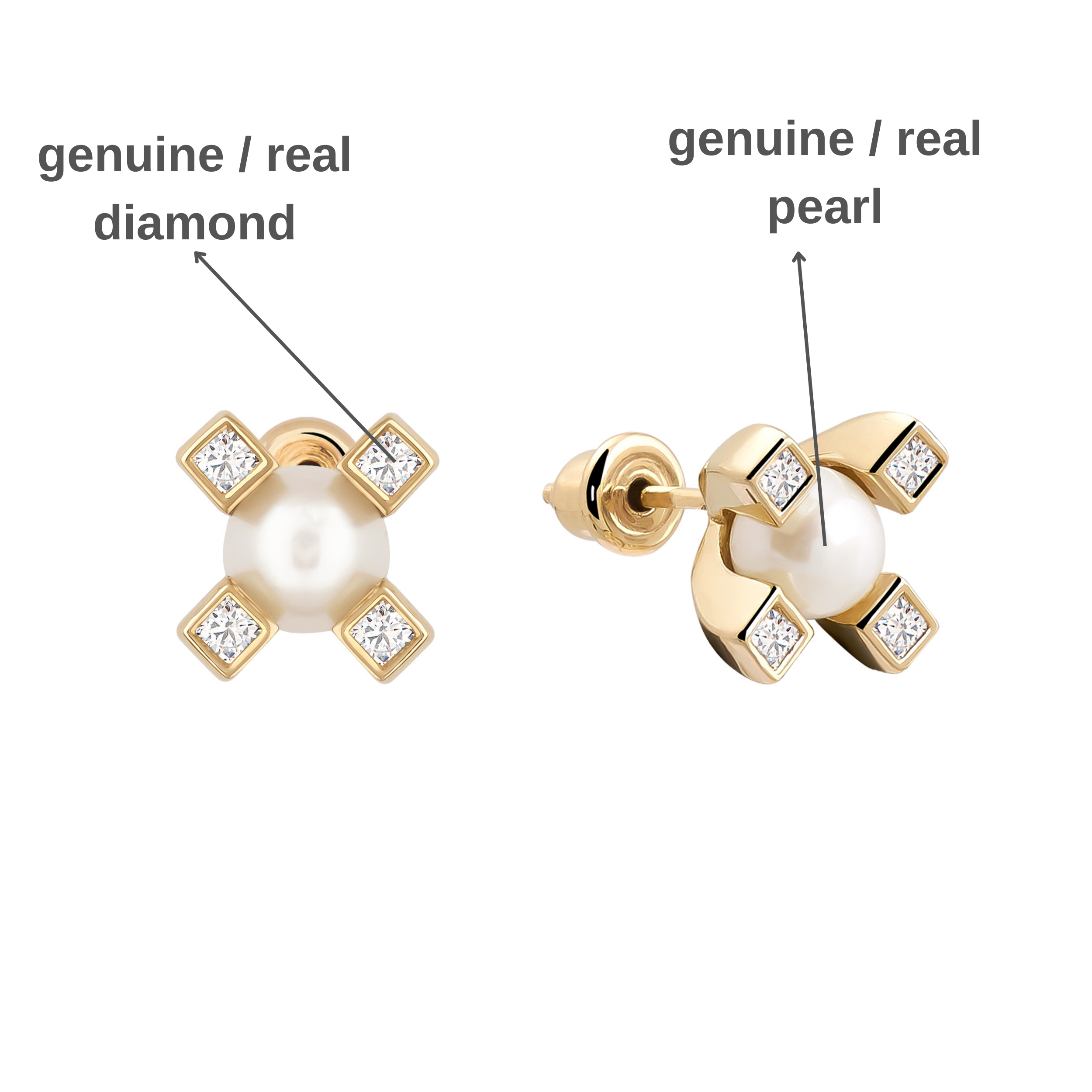 14K Solid Gold Theia Diamond Natural Pearl Dot Stud Earrings - Elegance Collection