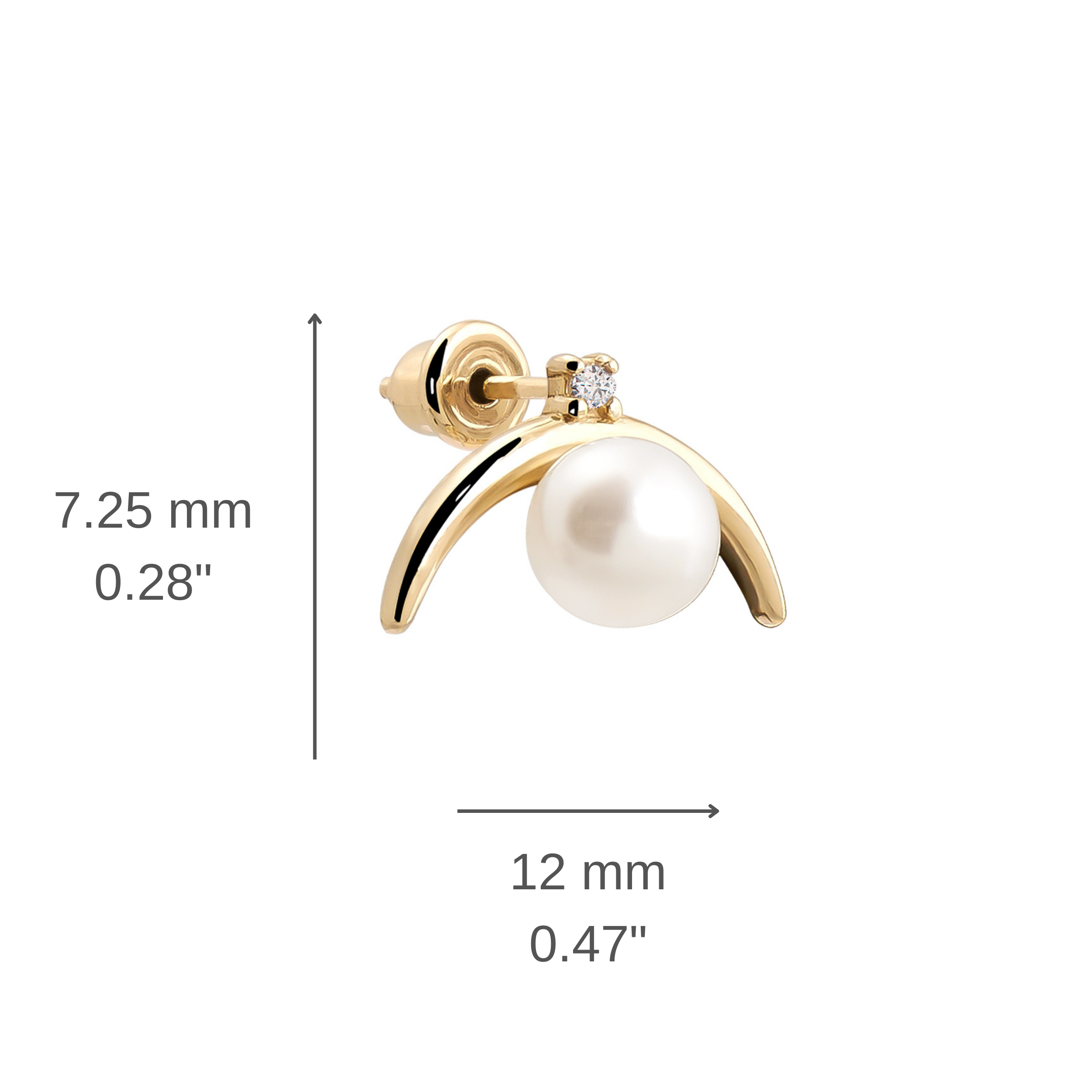 14K Solid Gold Crescent Natural Pearl Stud Earrings - Elegance Collection