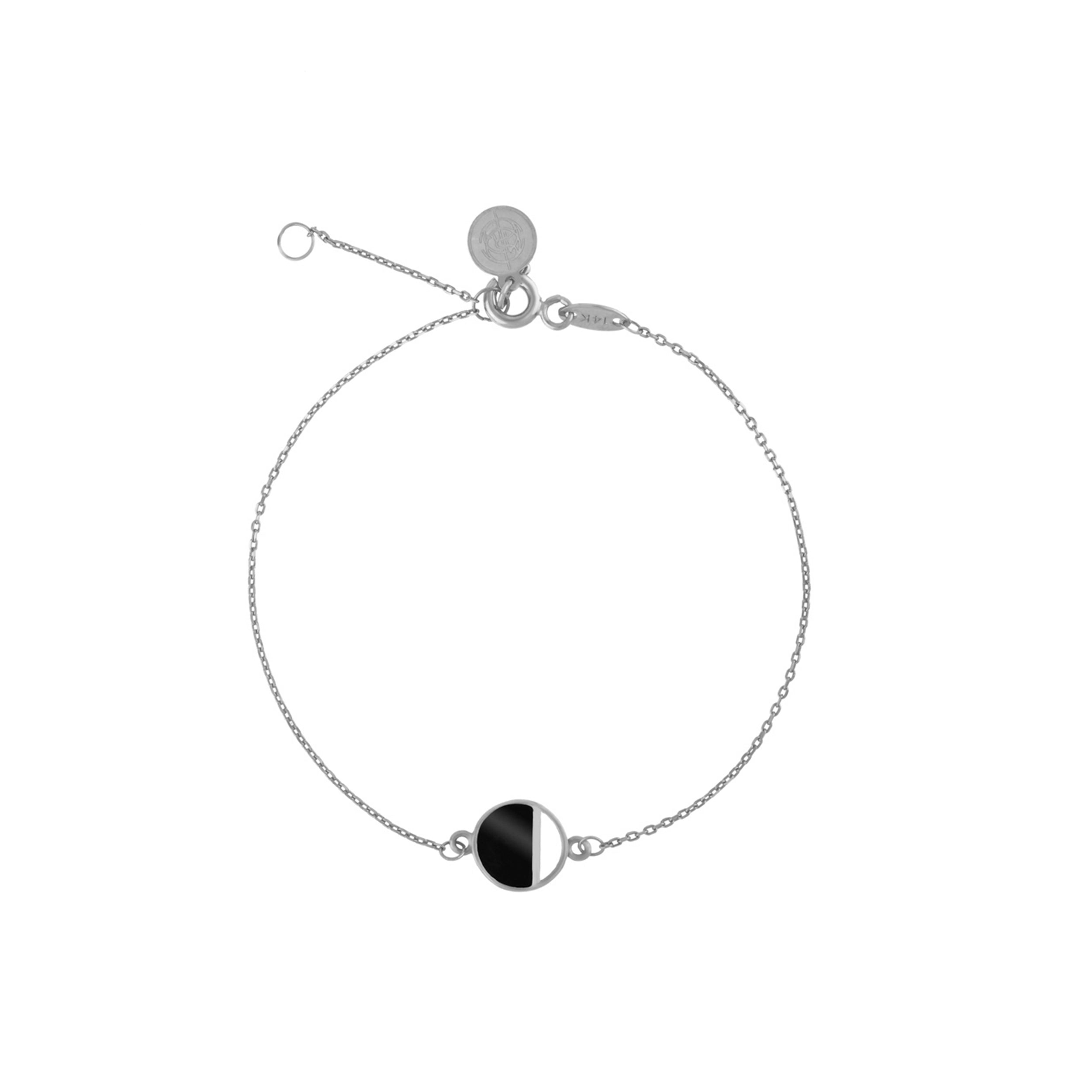 Pulsera de cadena de oro macizo de 14 quilates con esmalte negro y luna creciente - Colección Moonlight