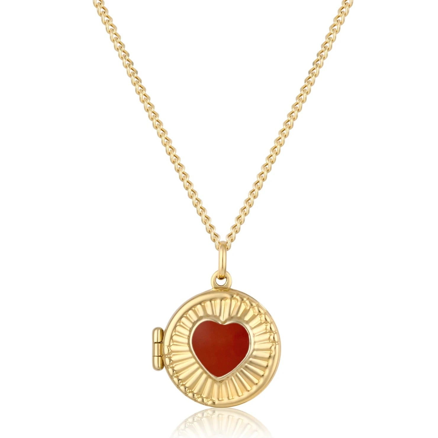 14K Solid Gold Heart & Shell Enamel Custom Photo Locket Medallion Necklace - Timeless Collection