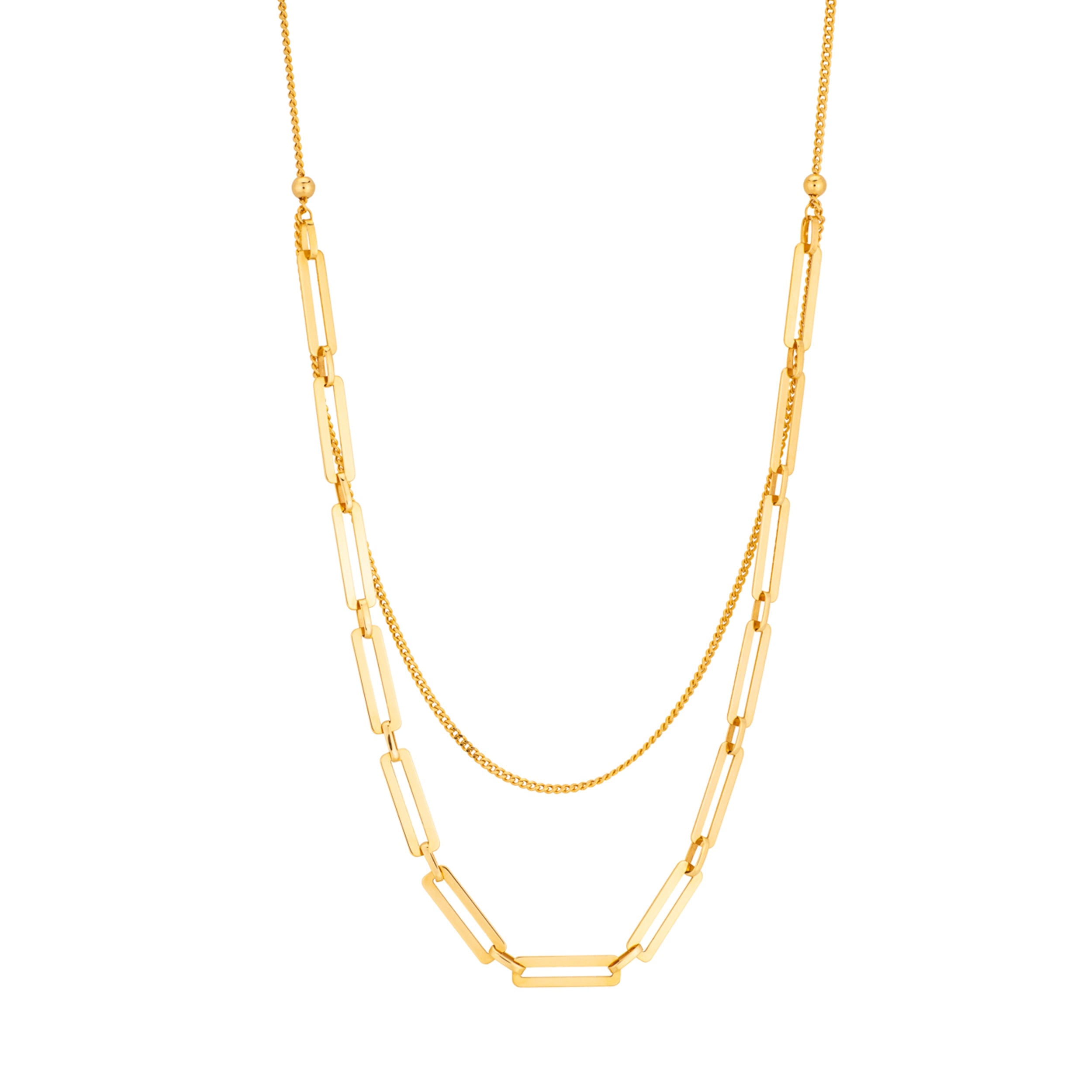 14K Solid Gold Double Layer Paperclip Necklace - Harmony Collection