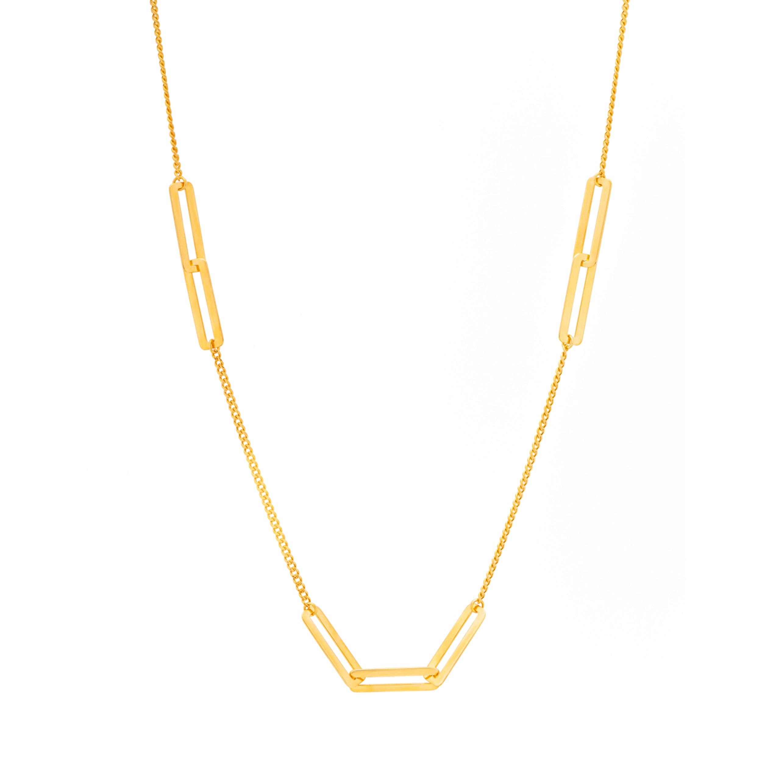 14K Solid Gold Paperclip Station Stacking Necklace - Harmony Collection