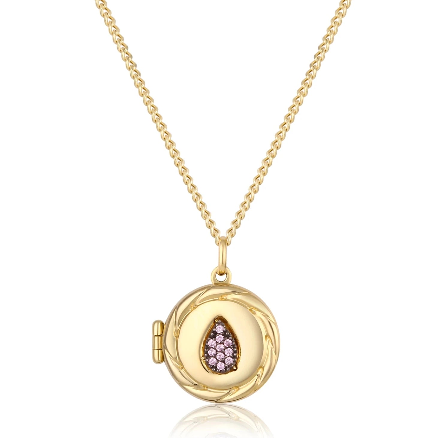 14K Solid Gold Drop Custom Photo Locket Medallion Necklace - Timeless Collection