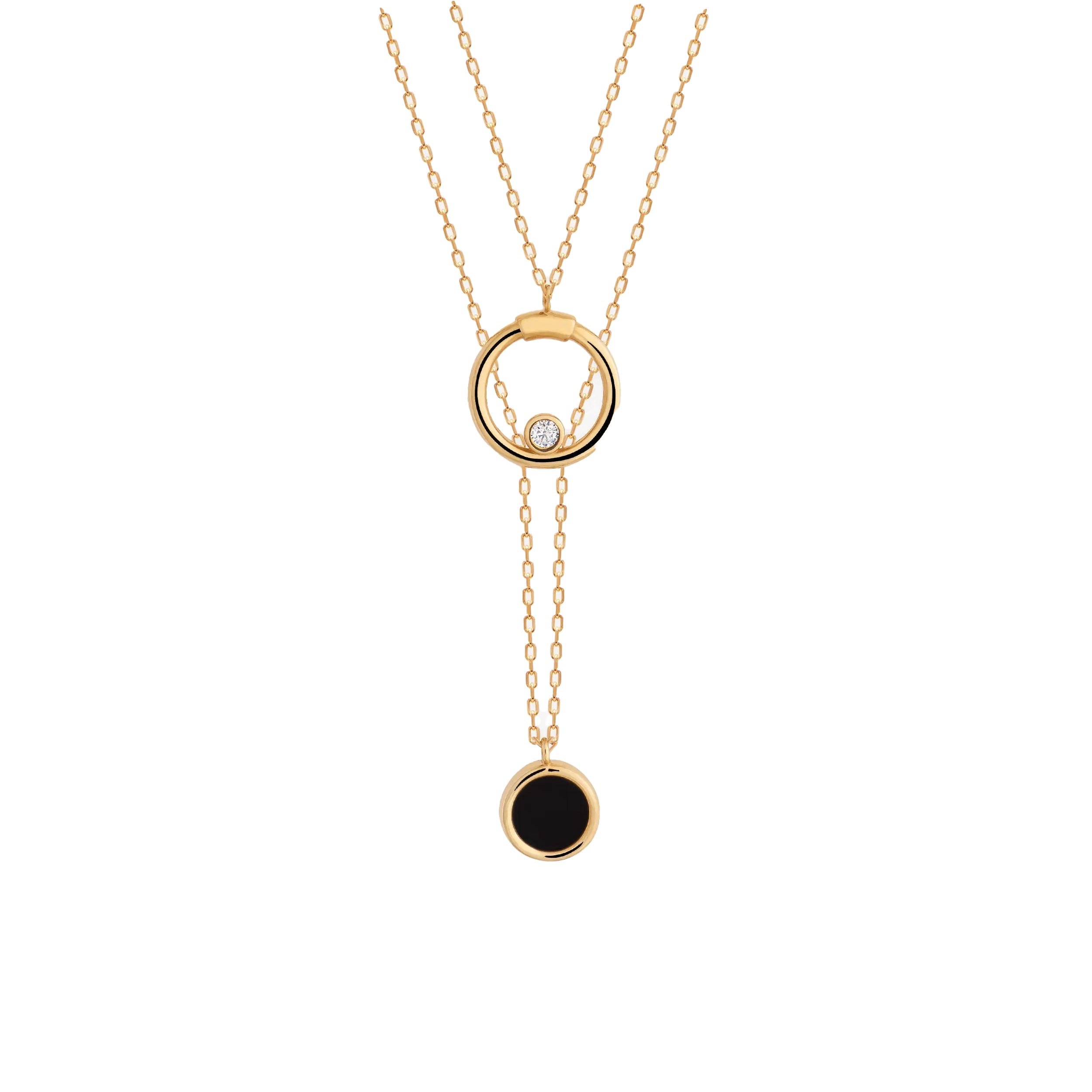 14K Solid Gold Enamel Y Chain Drop Necklace - Moonlight Collection