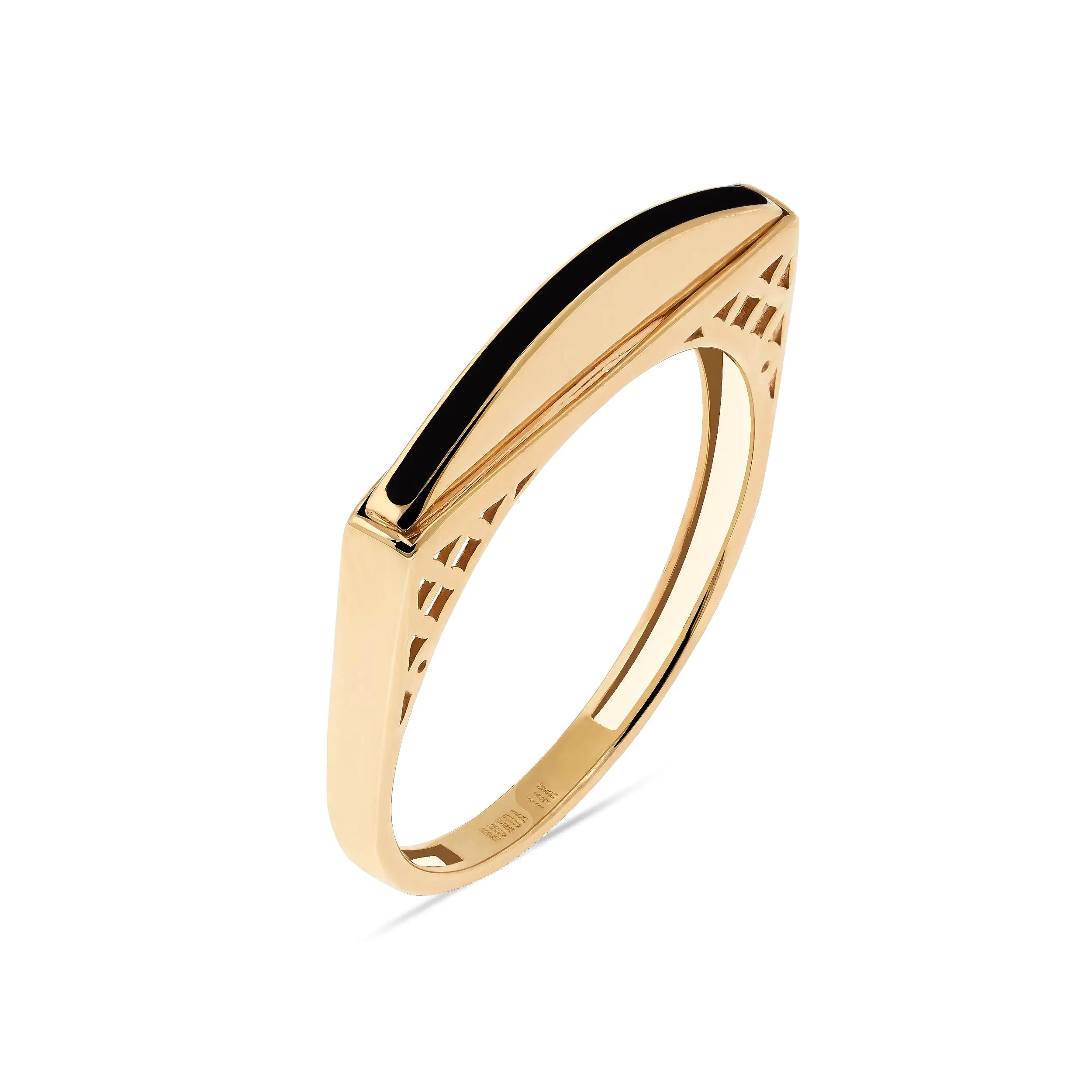 14K Solid Gold Minimal Black Enamel The Calm Moon Ring - Moonlight Collection