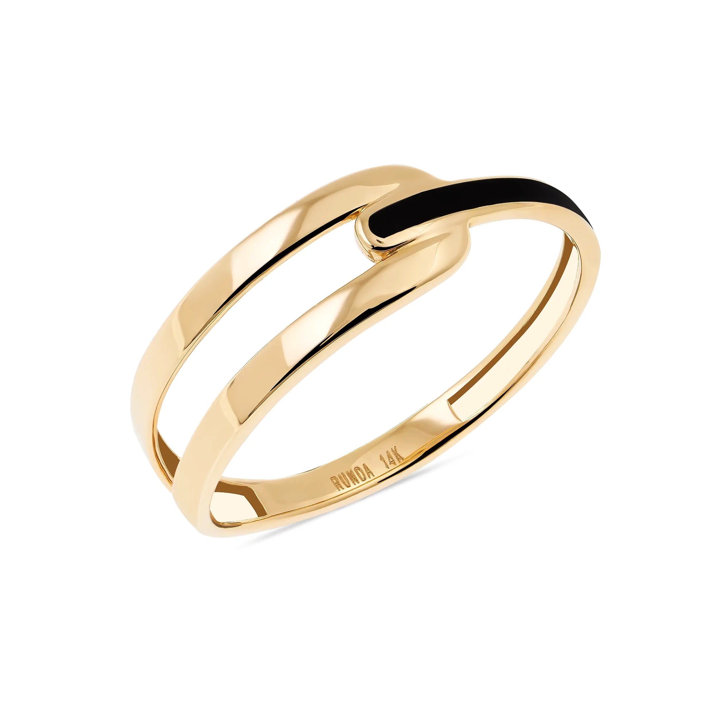 14K Solid Gold The Moon Eclipse Black Enamel Ring - Moonlight Collection