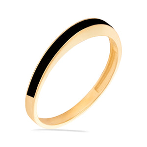 Presenting the 14K Solid Gold Black Enamel Horizon to Moon Ring from the Moonlight Collection, a sleek piece featuring a thin black stripe along its outer edge, set against a plain white background that highlights Runda's exceptional handcrafting expertise.