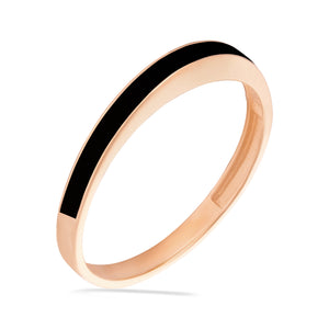 Presenting the 14K Solid Gold Black Enamel Horizon to Moon Ring from the Moonlight Collection, a sleek piece featuring a thin black stripe along its outer edge, set against a plain white background that highlights Runda's exceptional handcrafting expertise.