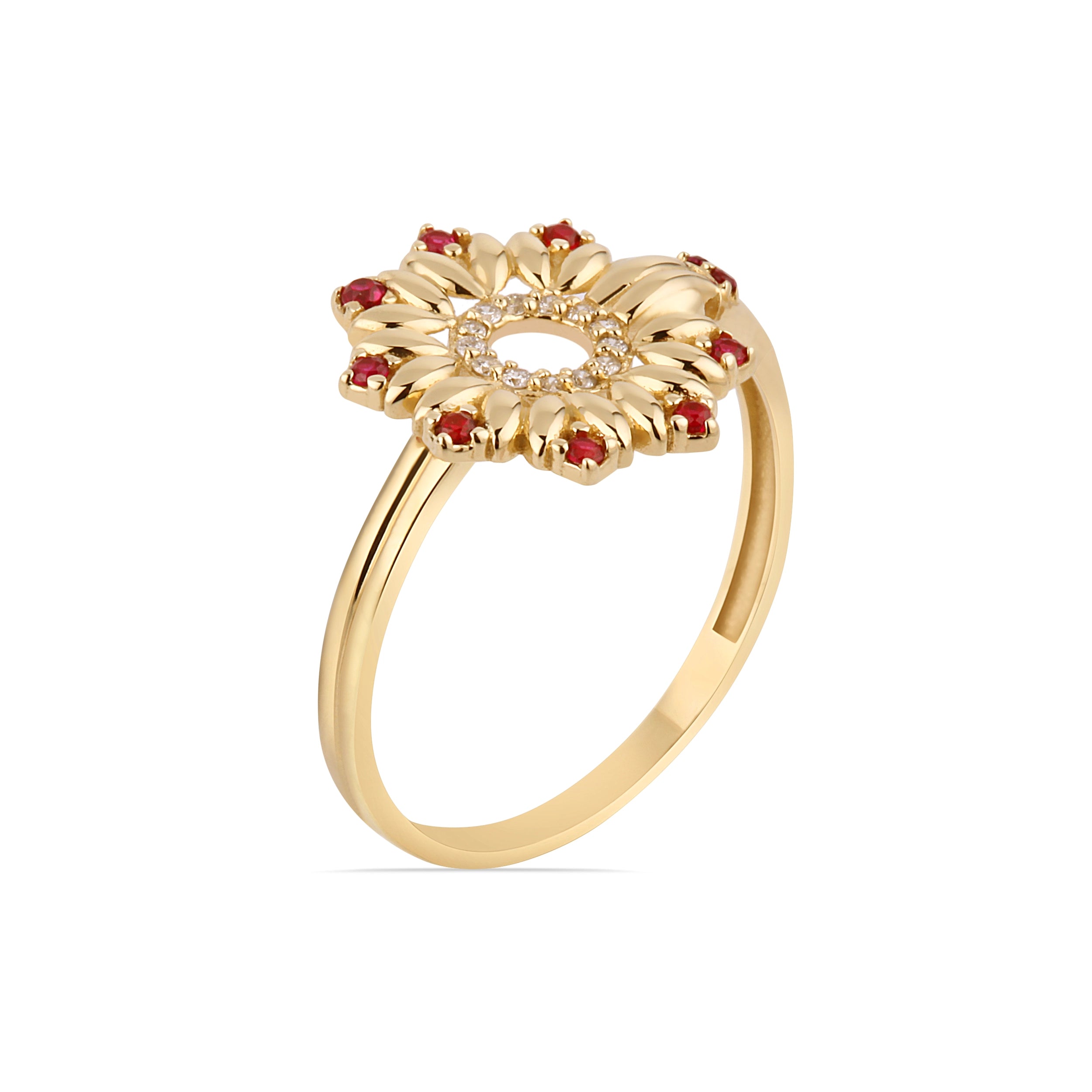 14K Solid Gold The Flower Cycle Lab-Grown Diamond & Ruby Ring - Chloris Collection