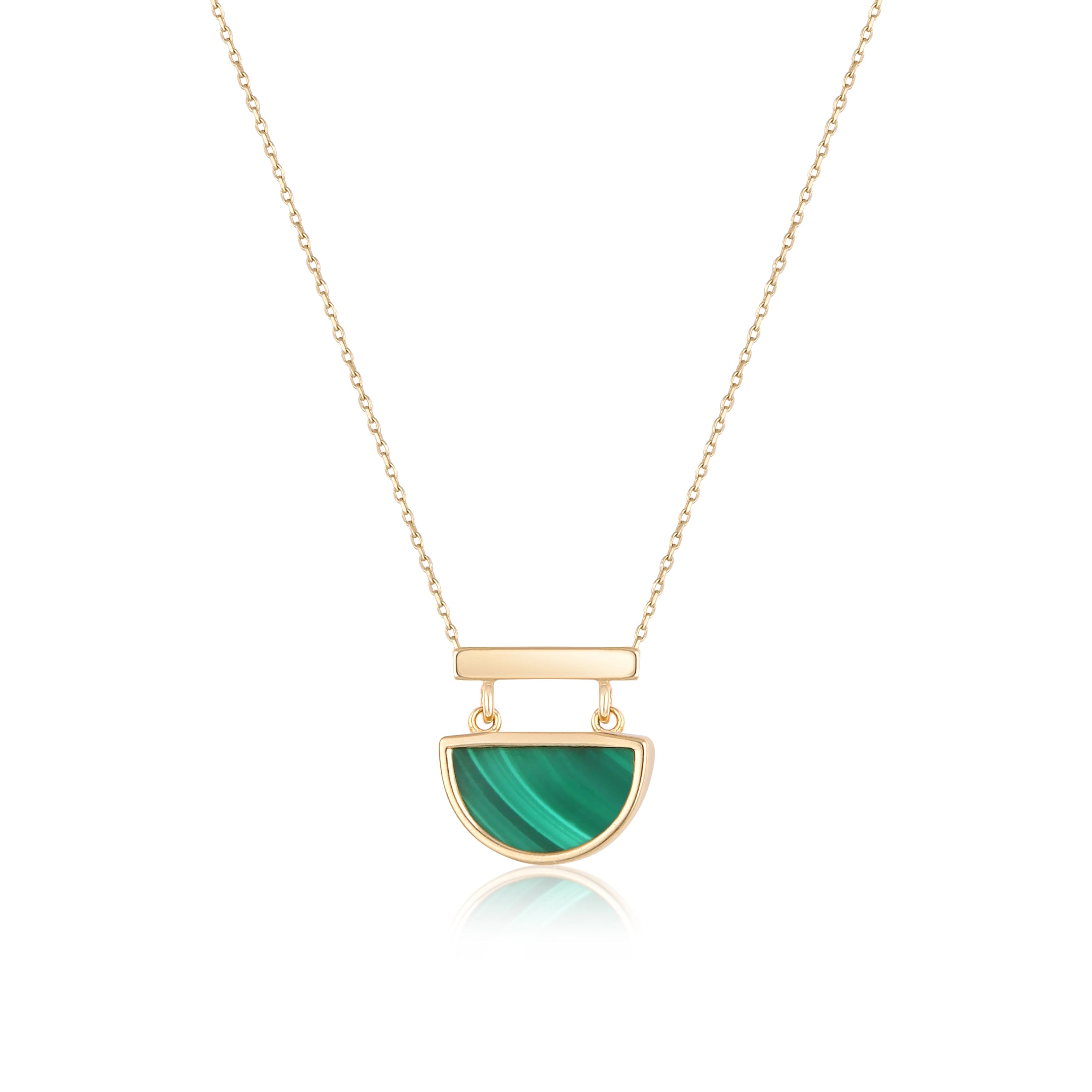 14K Solid Gold Genuine Natural Malachite Necklace - Endless Collection