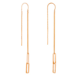 The 14K Real Yellow Gold Threader Earrings from the Harmony Collection showcase delicate rectangular link pendants draping elegantly from slender chains. Designed with real 14K yellow gold hooks for easy wear, these earrings add a sophisticated and modern flair to any ensemble.