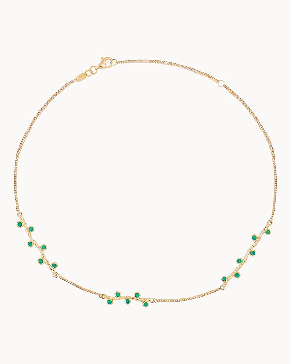 14K Gold Blossom Green Stone Chain Choker Necklace | Erdem Akan X Runda