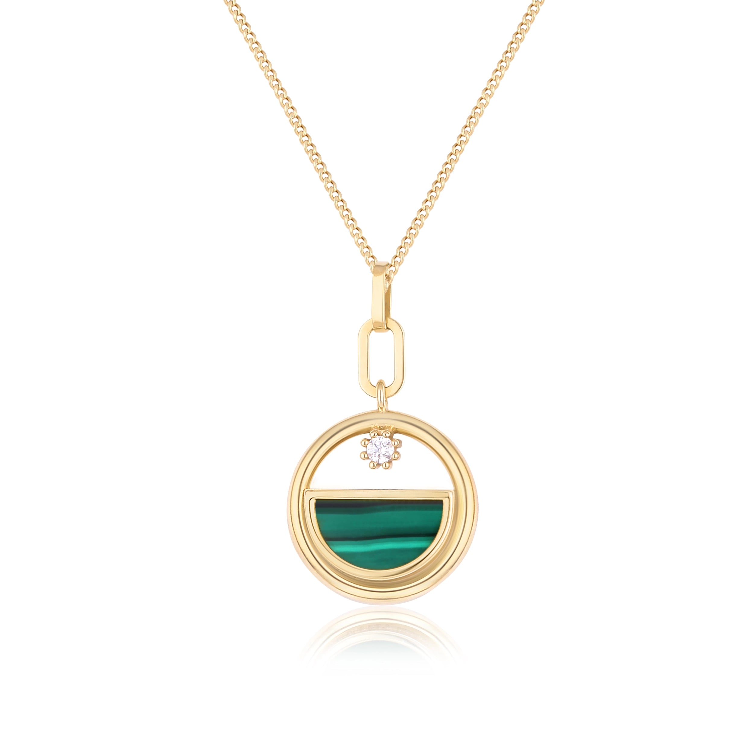 14K Solid Gold Solitaire Diamond & Malachite Necklace - Endless Collection