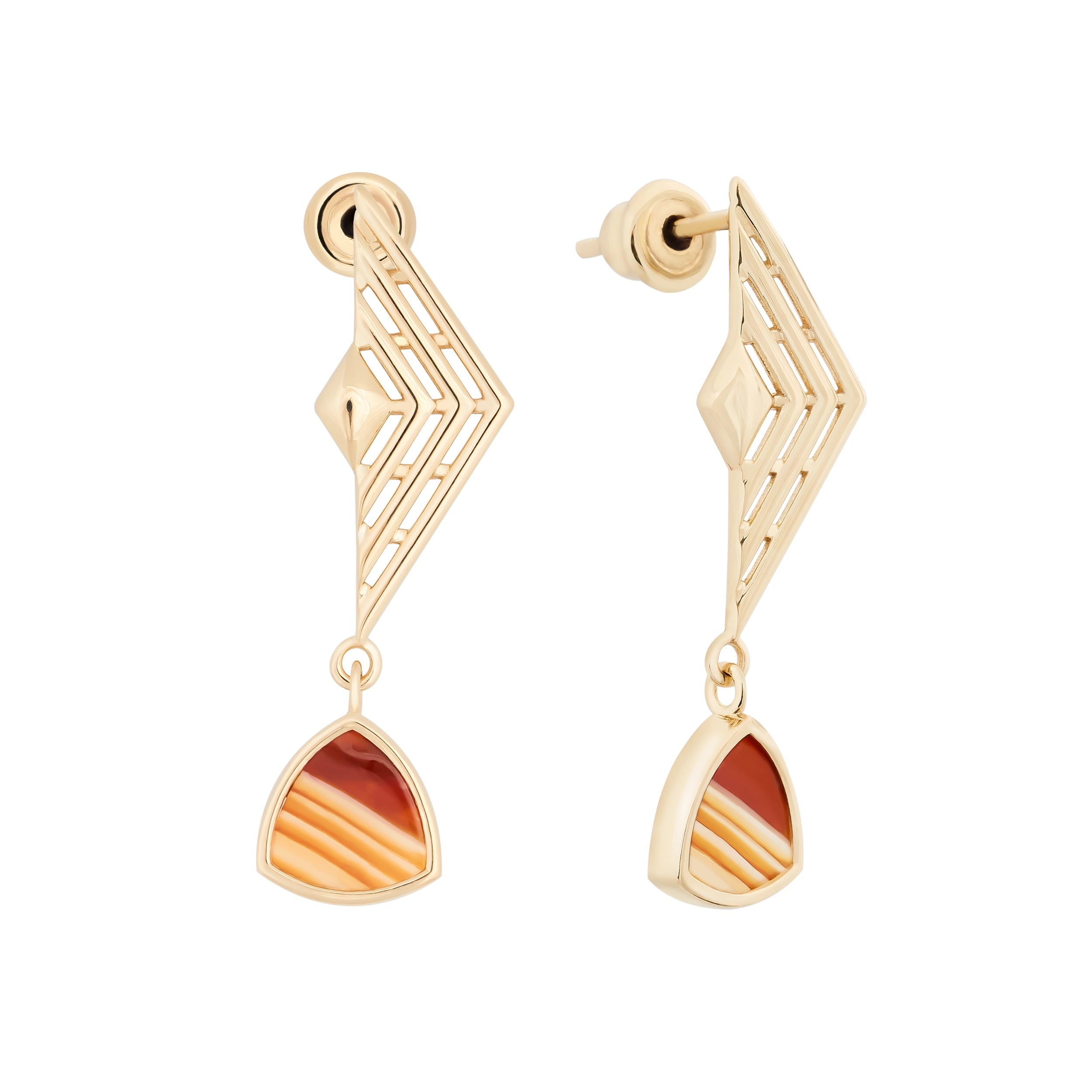 14K Solid Gold Natural Agate / Carnelian Earrings - Achates Collection