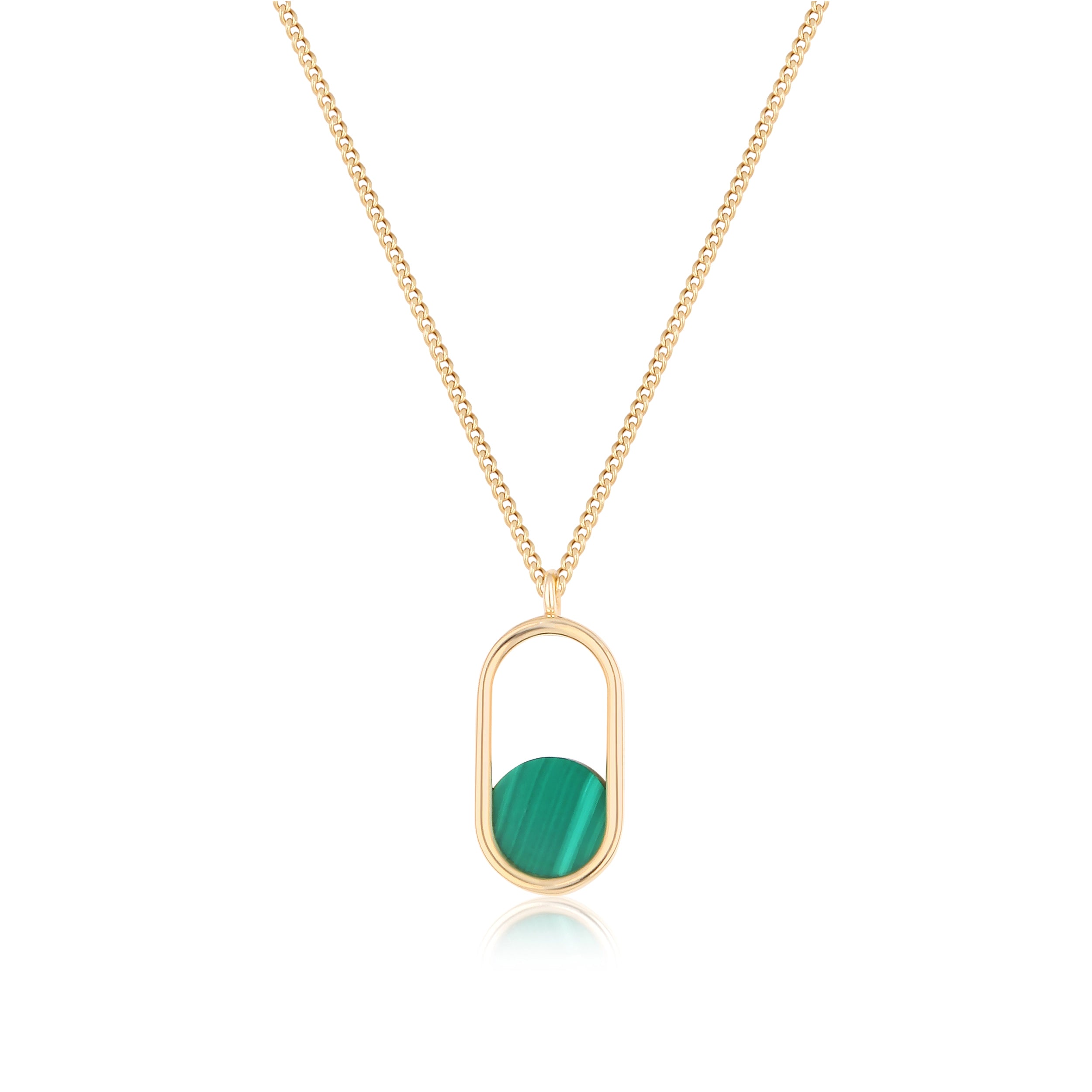 14K Solid Gold Minimal Malachite Pendant Necklace - Endless Collection