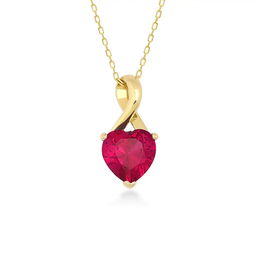 14K Gold Heart Shape Ruby Necklace