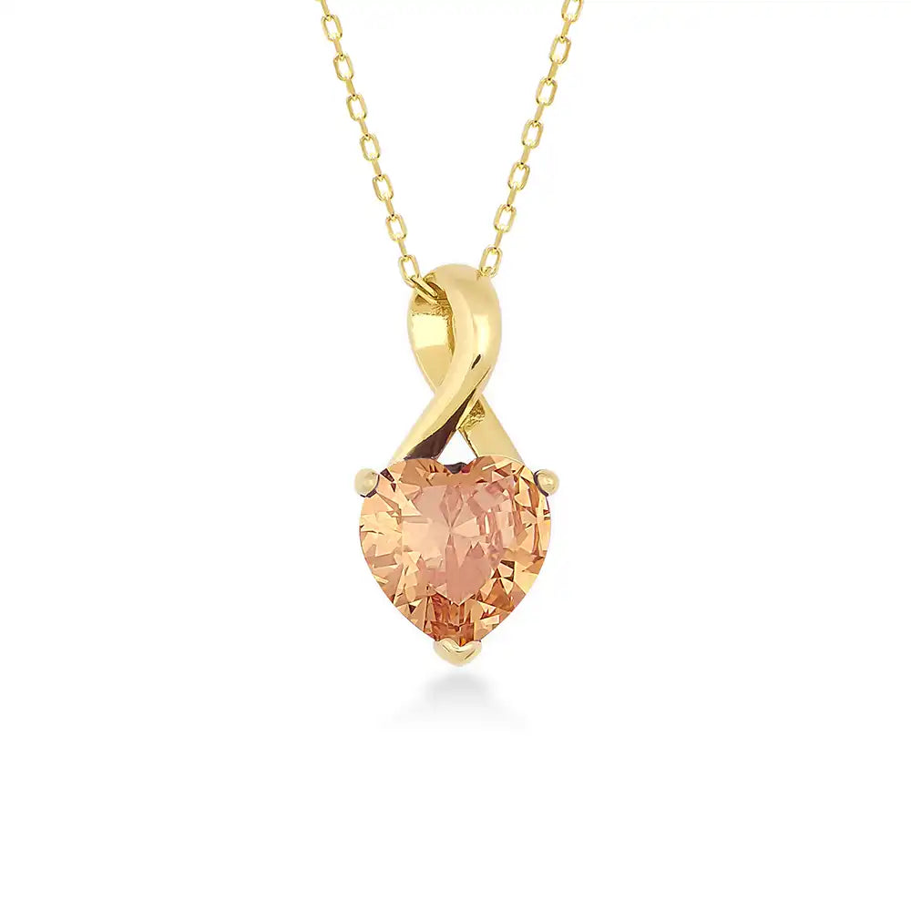 14K Gold Heart Shape Orange Citrine Necklace