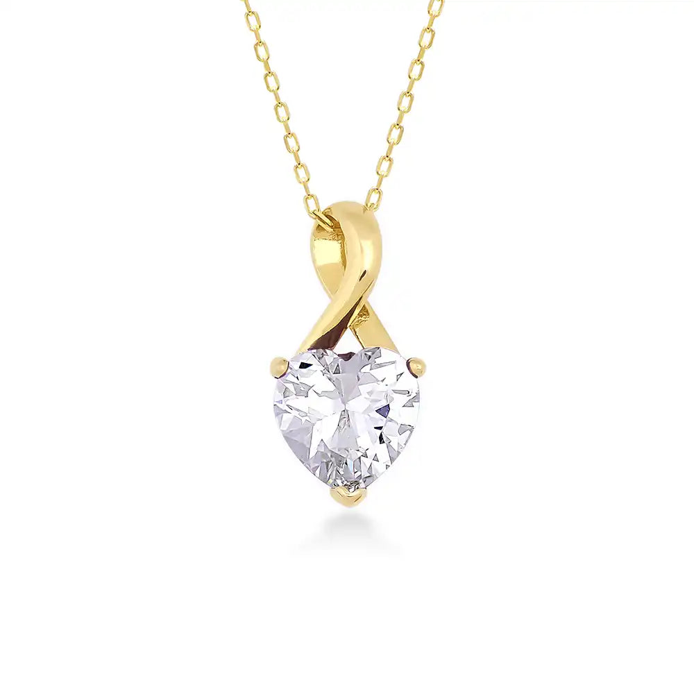 14K Solid Gold Cubic Zirconia Solitaire Necklace