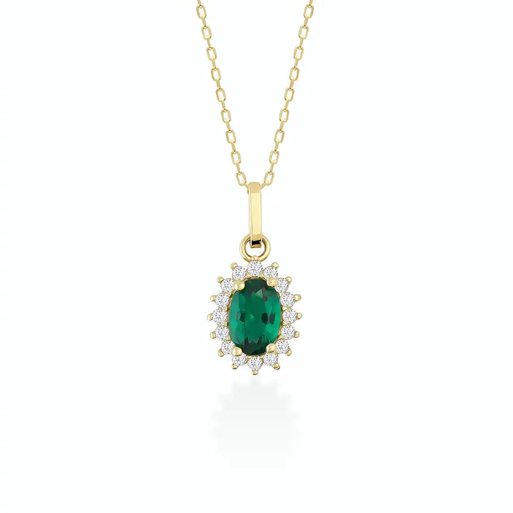 14K Gold Oval Emerald Necklace