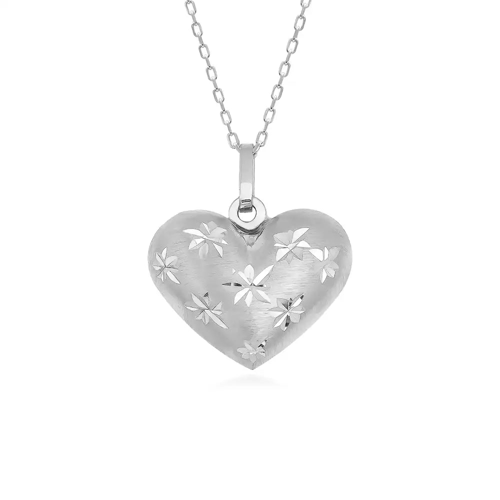 14K Gold 3D Puffy Heart Necklace with Stars