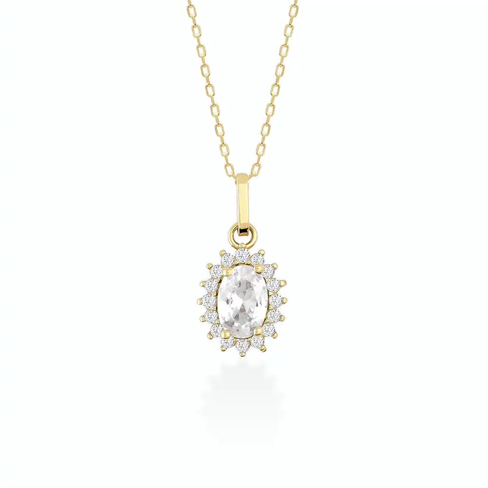 14K Gold Oval Cubic Zirconia Gemstone Necklace