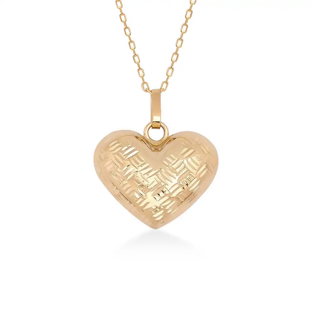 Collar de corazón hinchado tridimensional en oro de 14 quilates