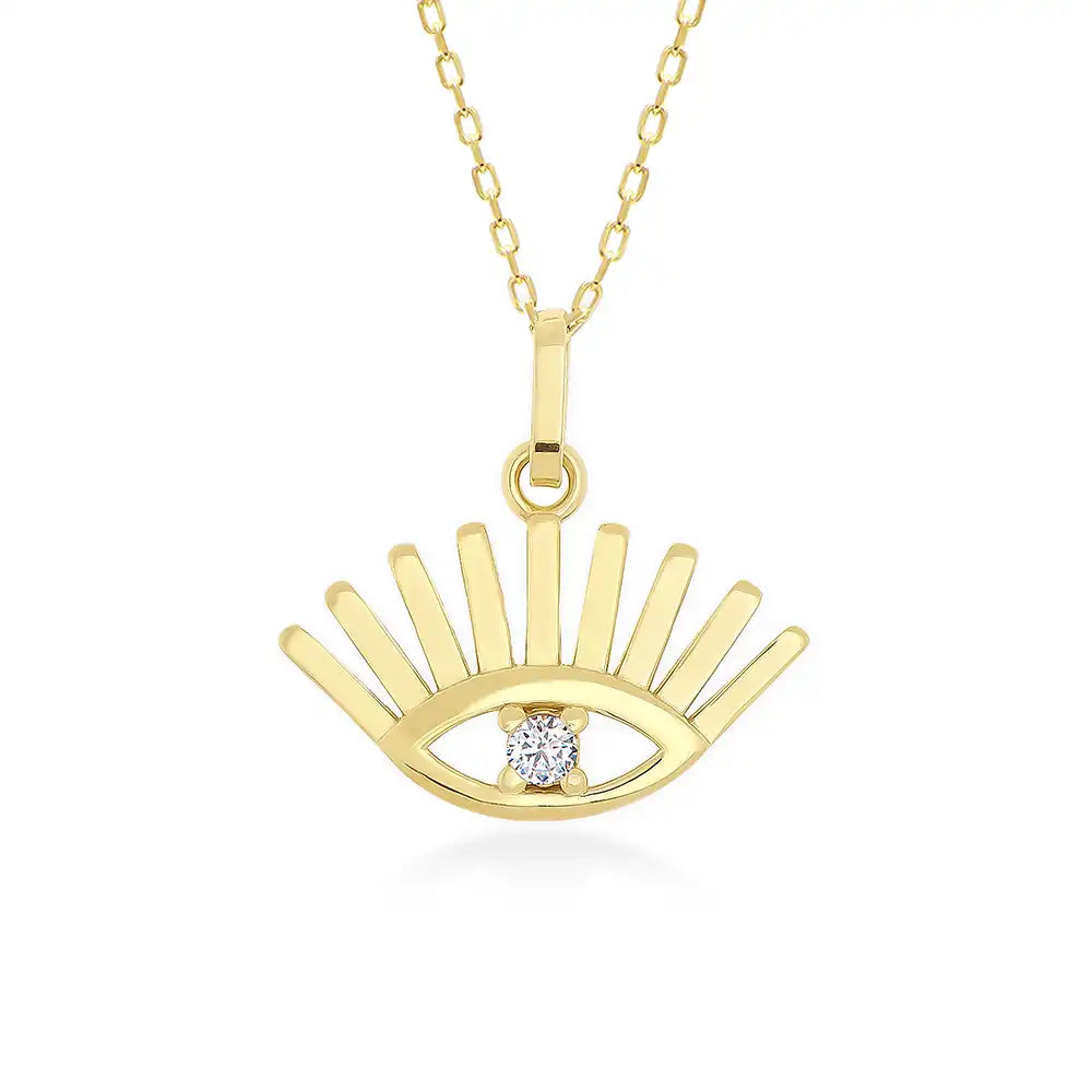 14K Solid Gold Evil Eye Necklace