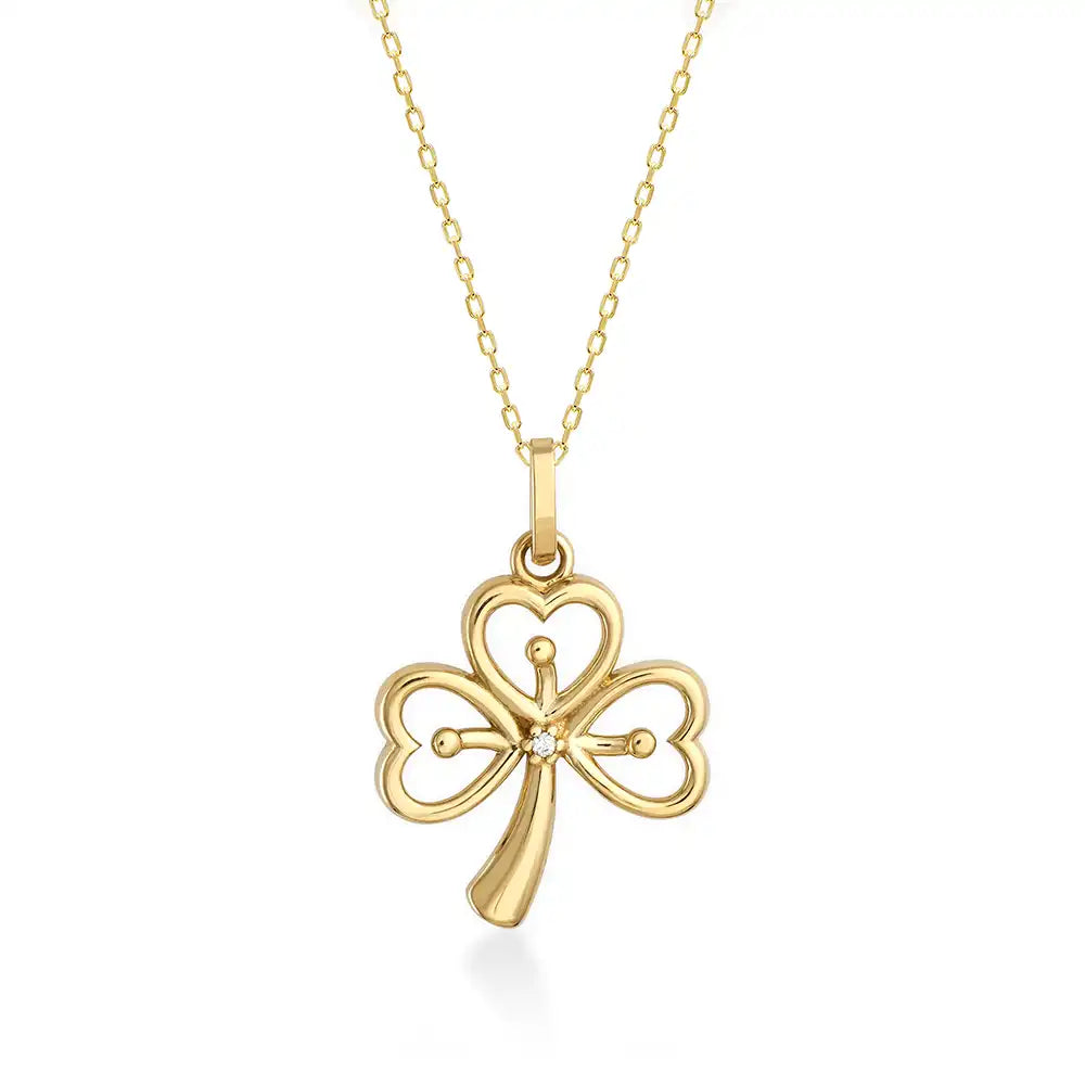 14K Gold Clover Pendant Necklace