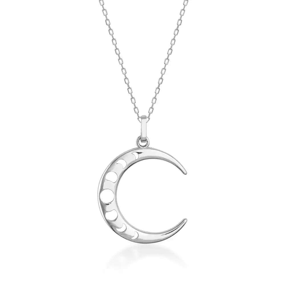 Collar de fases de luna creciente de oro auténtico de 14 quilates