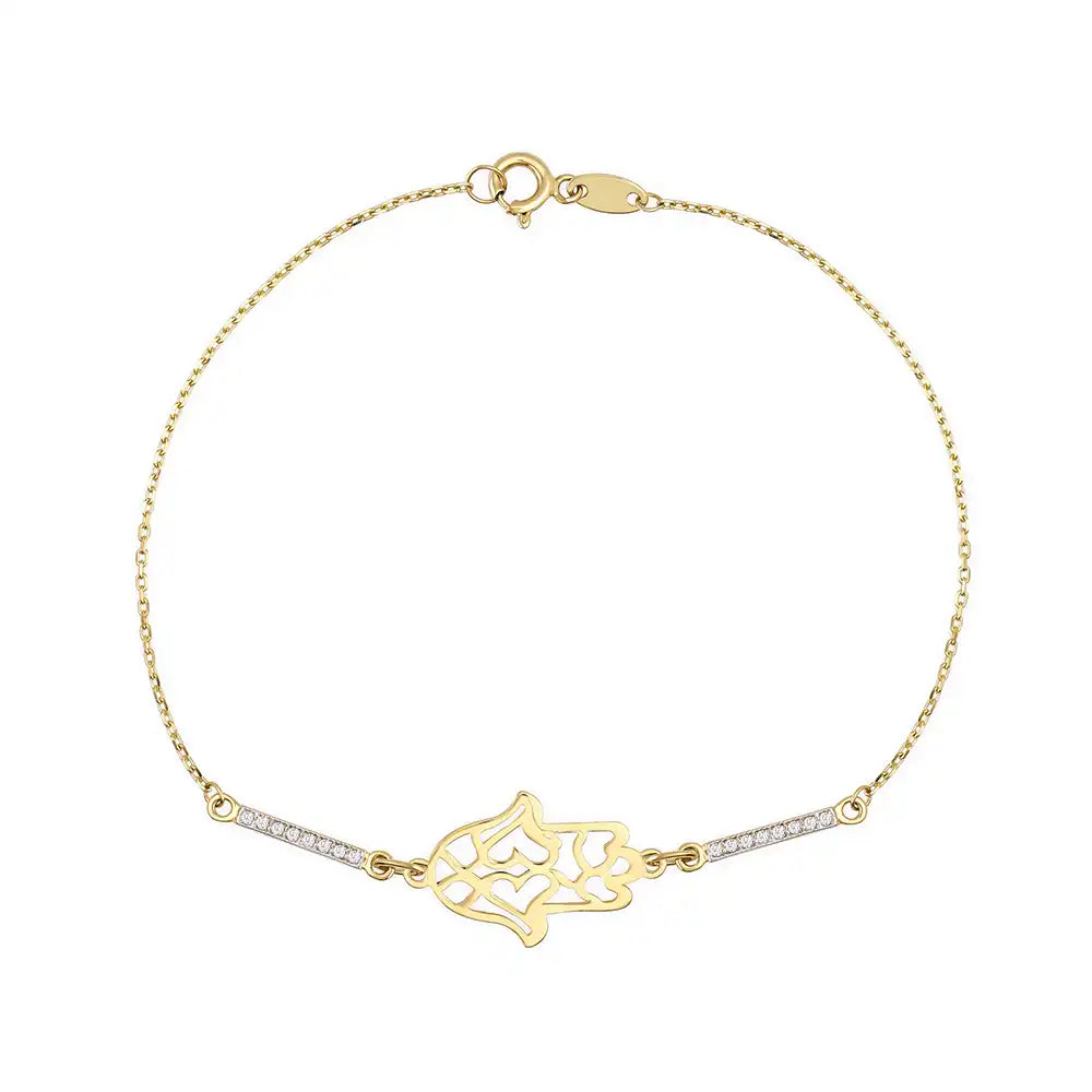 14K Gold Hamsa Hand Charm Protection Bracelet