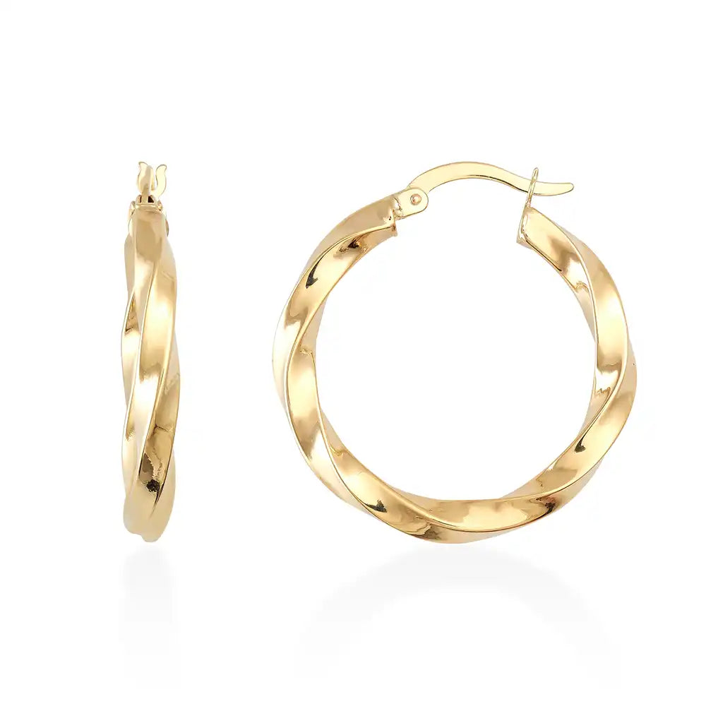 14K Gold Twist Hoop Earrings