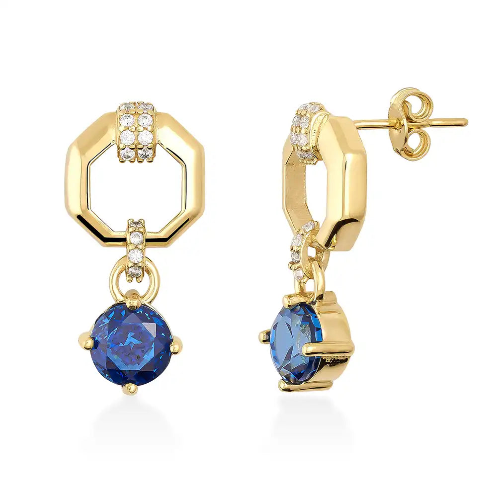 14K Real Gold London Blue Topaz Earrings