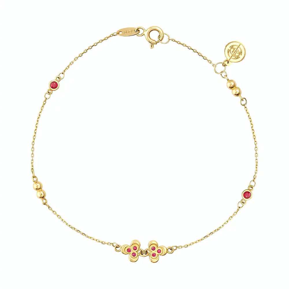 14K Solid Gold Ruby Leaf Bracelet - Chloris Collection