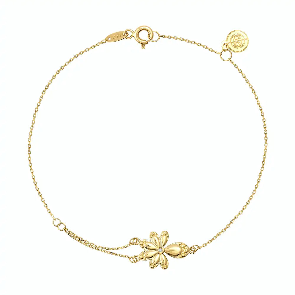 14K Solid Gold Diamond Leaf Bracelet - Chloris Collection