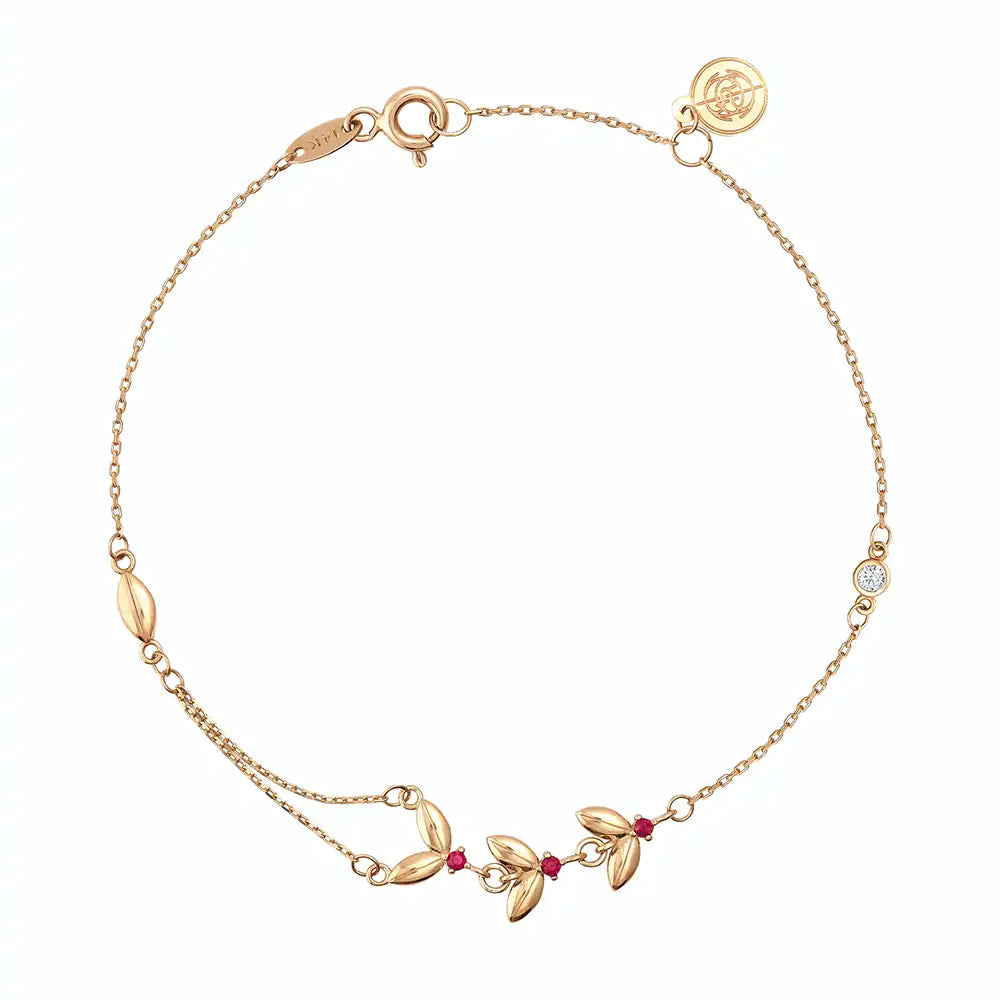 Pulsera de mariposa con rubí en oro macizo de 14 quilates - Colección Chloris