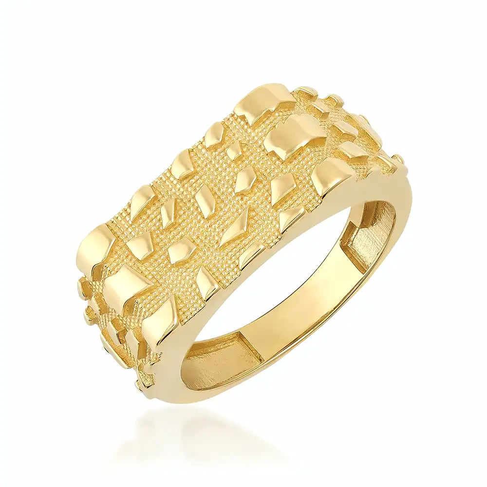 14K Solid Gold Nugget Texture Ring For Men