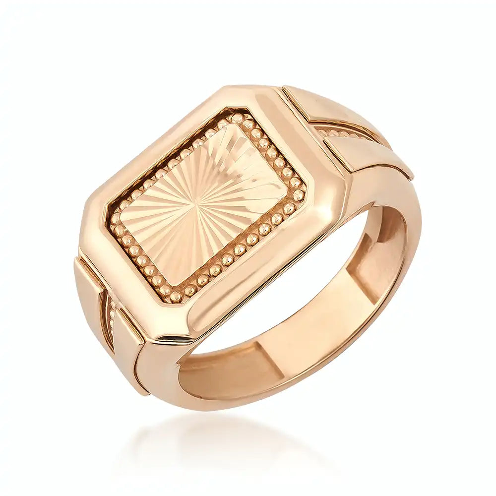 Anillo con sello de estilo reloj de oro macizo de 14 quilates para hombre