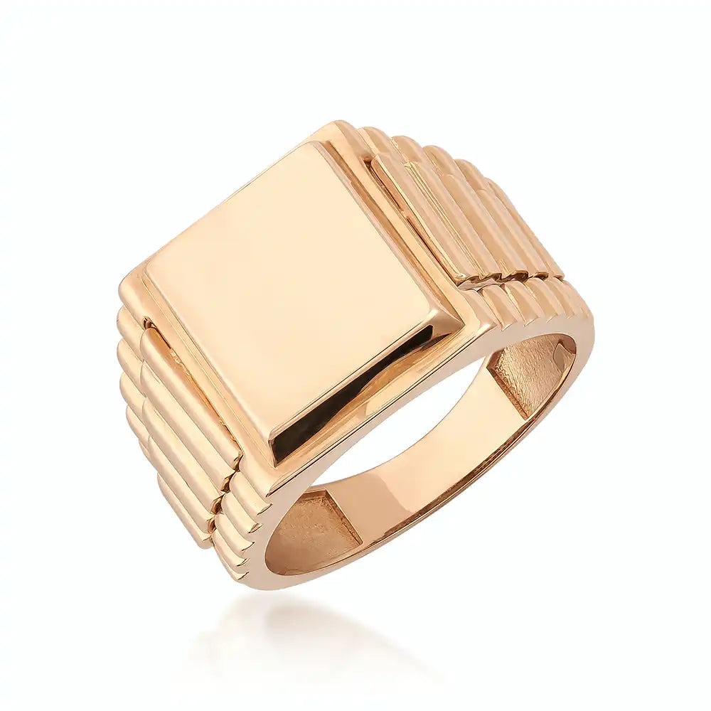 Anillo con sello de estilo reloj de oro macizo de 14 quilates para hombre