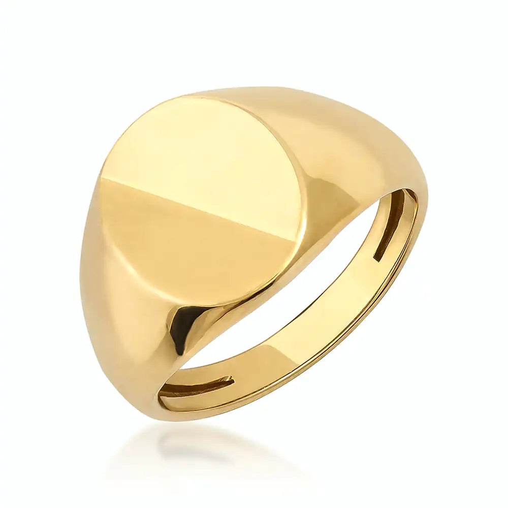 14K Solid Gold Matte & Polished Oval Signet Ring For Men